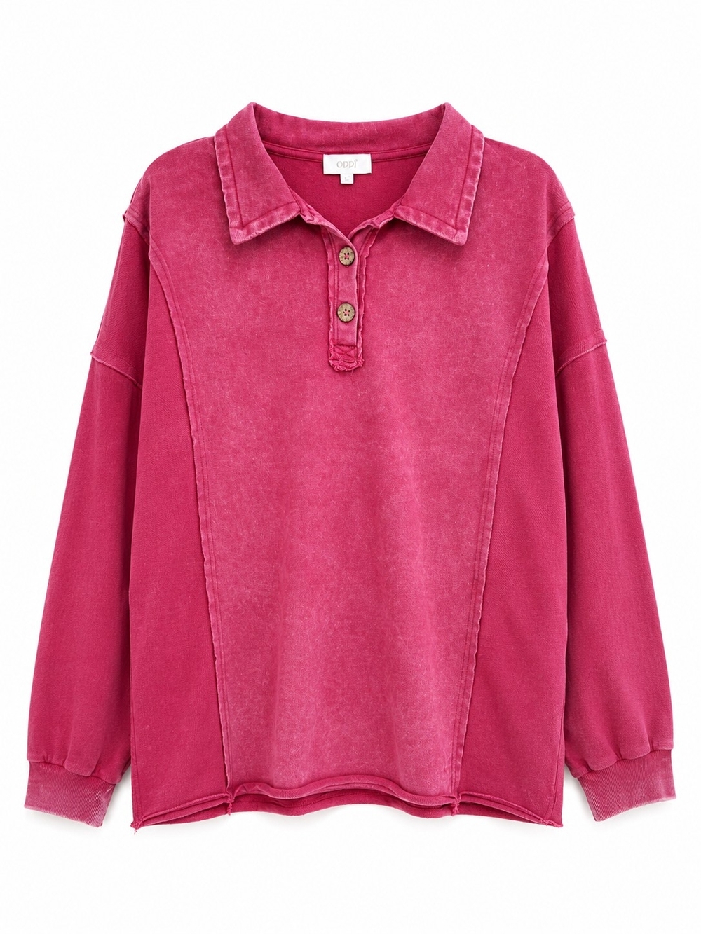 ODDY Vintage Wash Pink Pullover Polo Sweatshirt 1X/2X Plus Sz. Casual